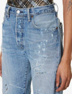 Heavy Distressed Straight-leg Mid-rise Jeans -Ress Clothing Shop R04204157 MIDBLUE ALT04