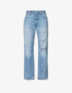 Heavy Distressed Straight-leg Mid-rise Jeans
