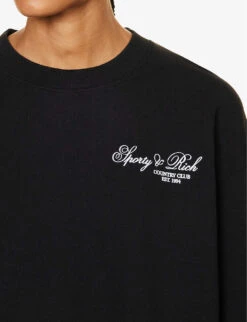 Country Club Brand-print Relaxed-fit Cotton-jersey Sweatshirt -Ress Clothing Shop R04205106 BLACKWHITE ALT04